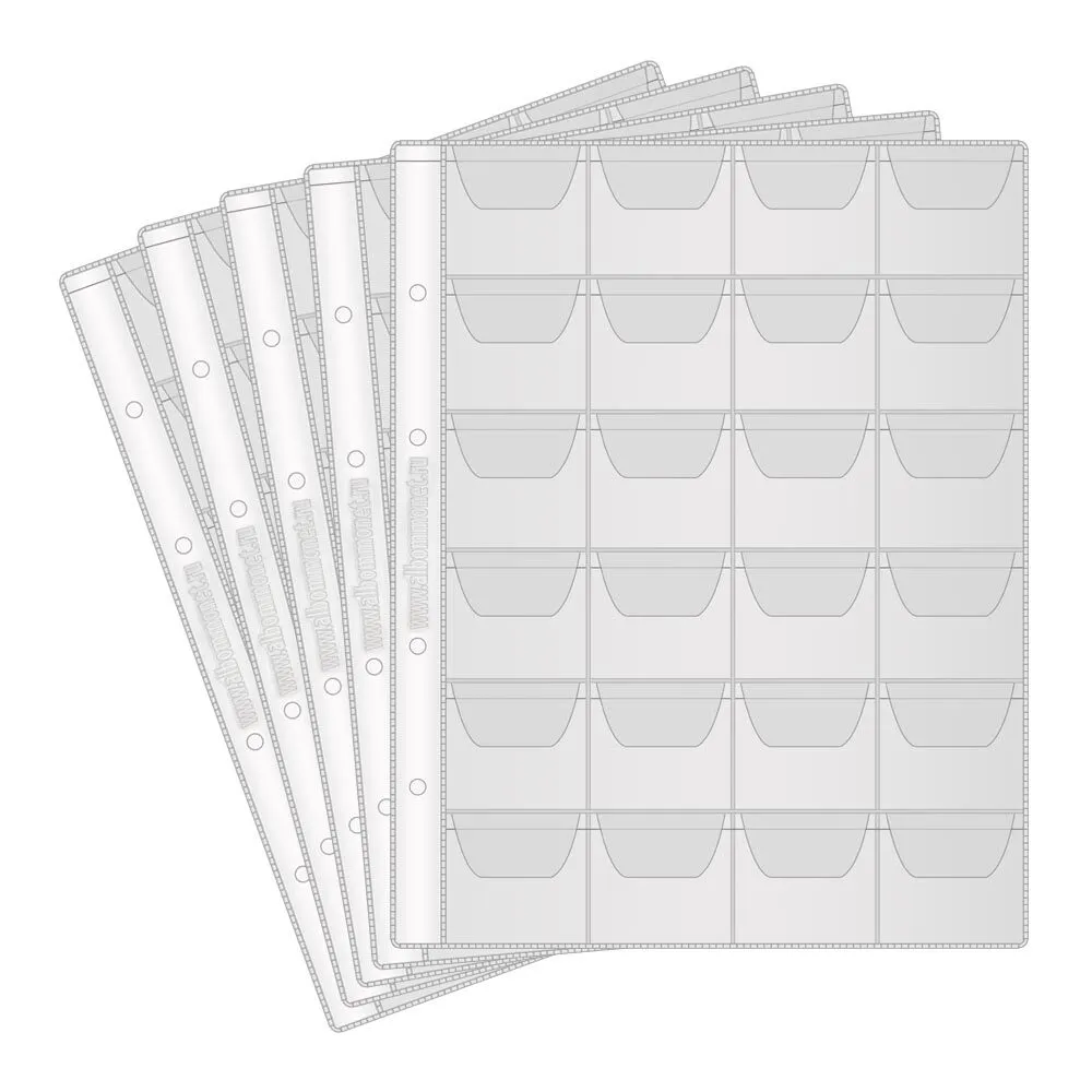 

Листы СТАНДАРТ в альбом Optima на 24 монеты, с карманами. 5 шт. Альбоммонет, Прозрачный