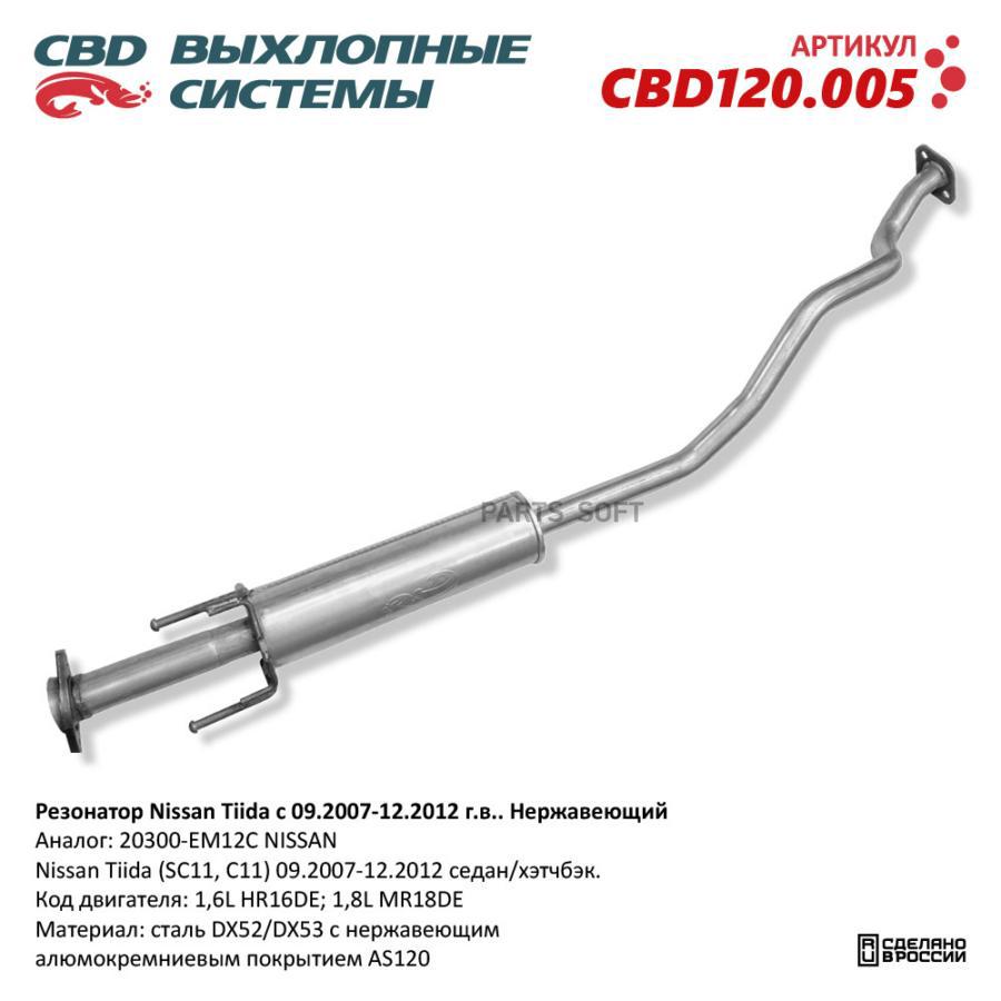 

CBD Резонатор Nissan Tiida 20300-EM12C Нерж сталь. CBD120.005