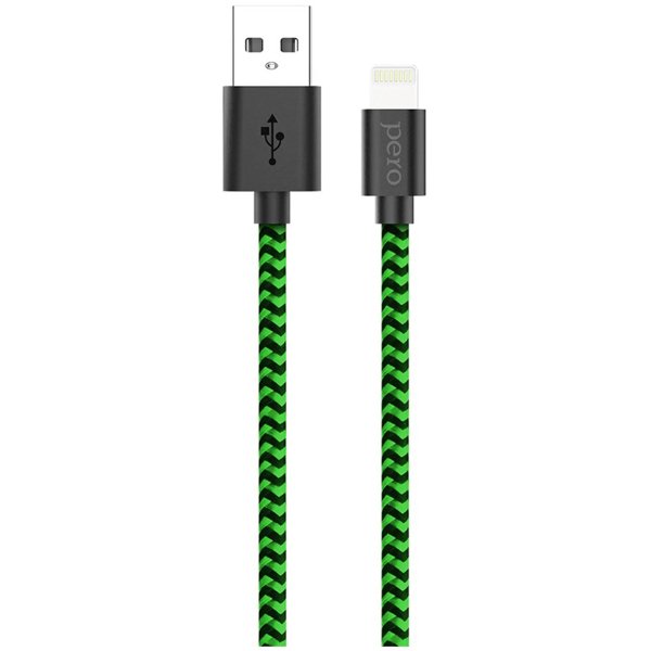 Кабель Pero DC-04 USB - Lightning, 2 А, 1 м, черный/зеленый