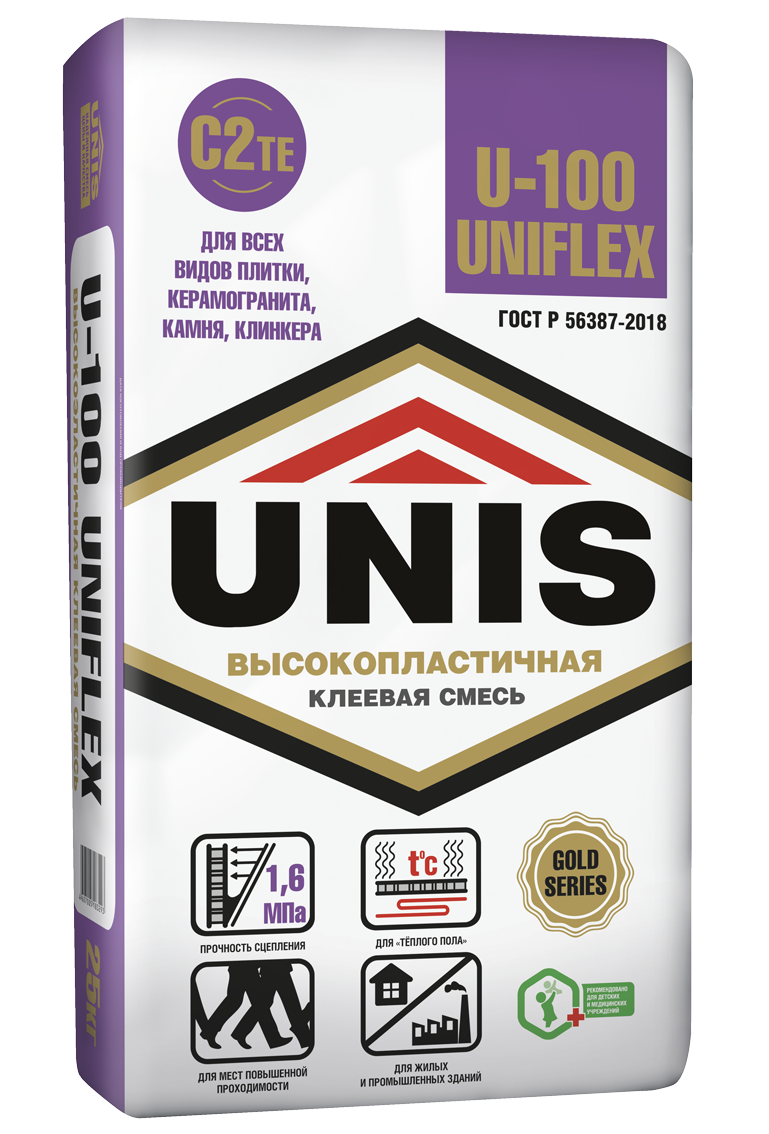 Клей для плитки,керамогранита и камня, эластич. UNIS U-100 Uniflex (С2), 25кг