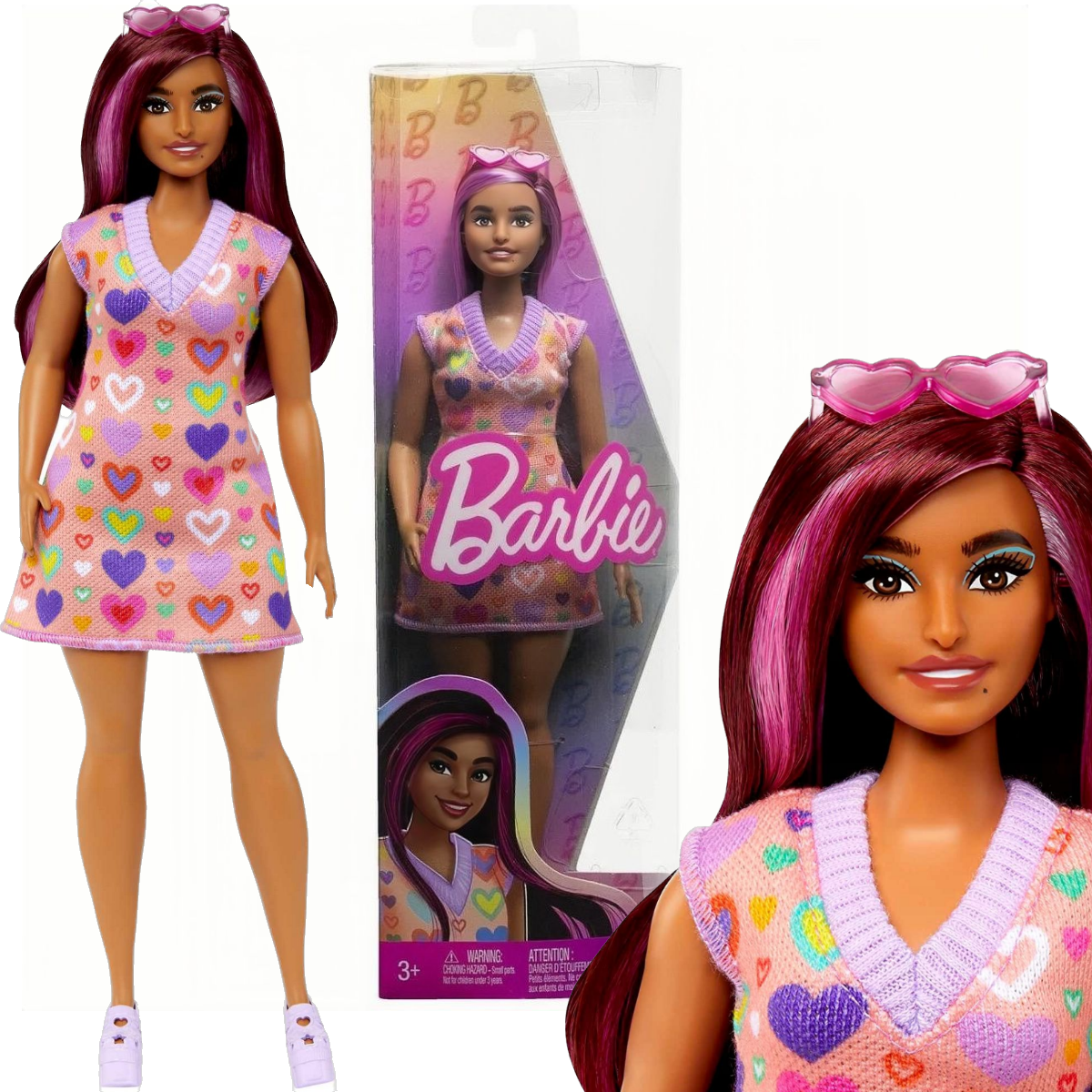 Кукла Barbie серия Barbie Fashionistas Модница в платье-свитере с сердечками кукла barbie принцесса брюнетка в ярком платье gjk15