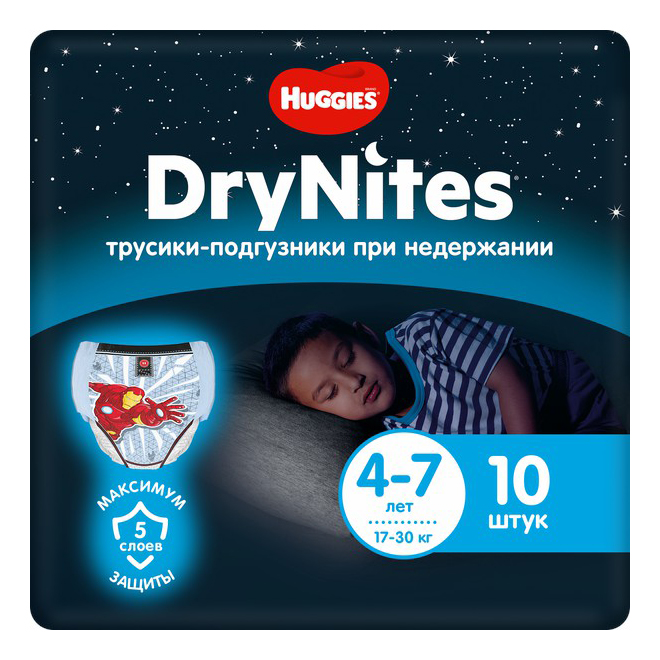Подгузники-трусики Huggies DryNites для мальчиков 4-7 лет (17-30 кг) 10 шт