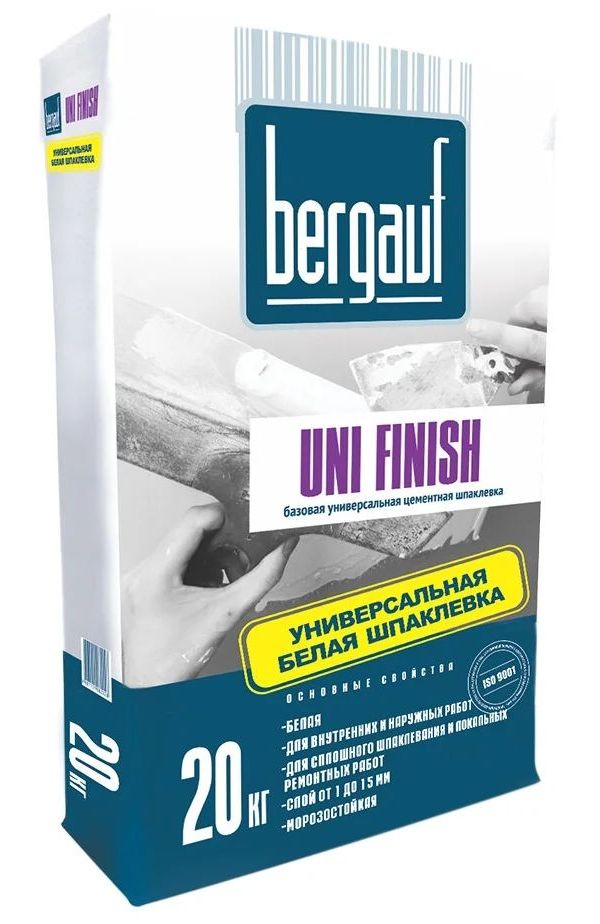 

Шпаклевка цементная BERGAUF Uni Finish, белая, 20кг