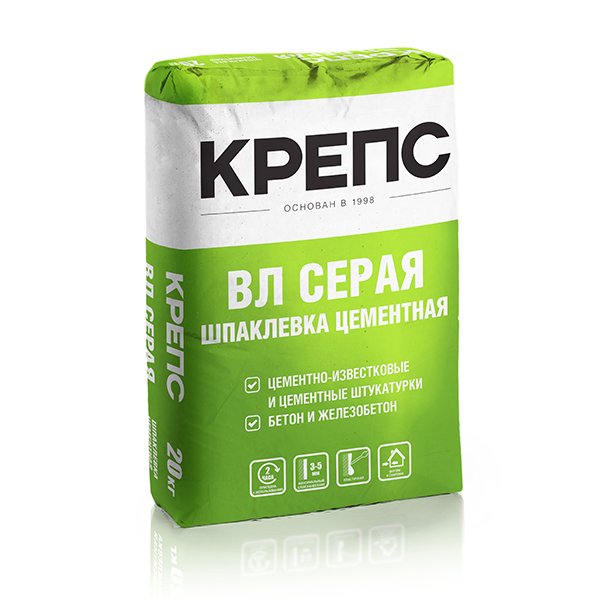 

Шпаклевка цементная Крепс ВЛ, серая, 20кг, Серый