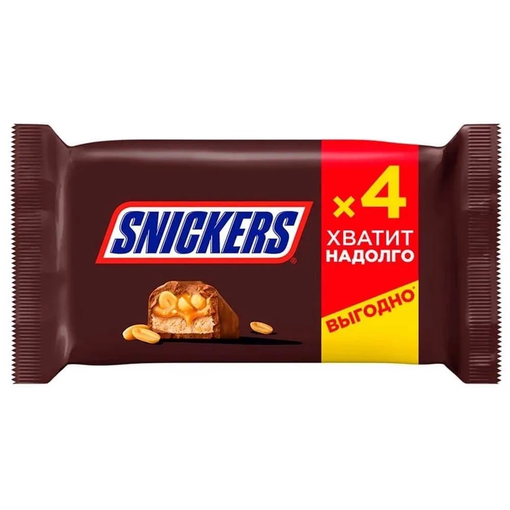 Шоколадный батончик Snickers Молочный шоколад, Арахис, мультипак, 4*40 г х 4 шт