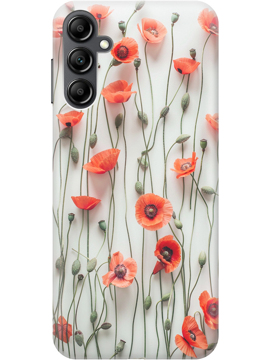 

Силиконовый чехол на Samsung Galaxy A14 с рисунком "Маки на белой стене", Белый;красный, 20001144