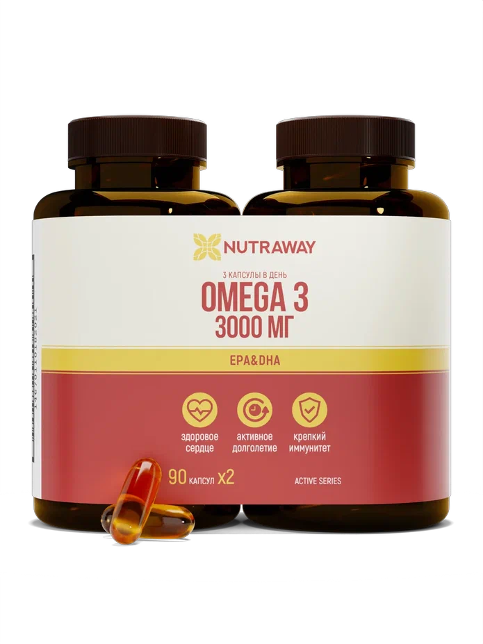 Купить Омега 3 NUTRAWAY OMEGA 3 капсулы 1000 мг 90+90 шт.