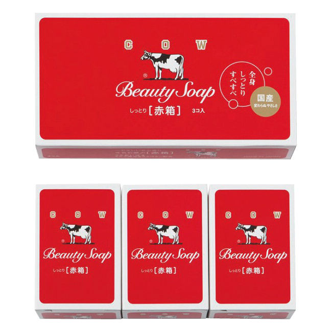 фото Мыло молочное увлажняющее cow beauty soap с ароматом розы красная упаковка 3 шт.х 100 г