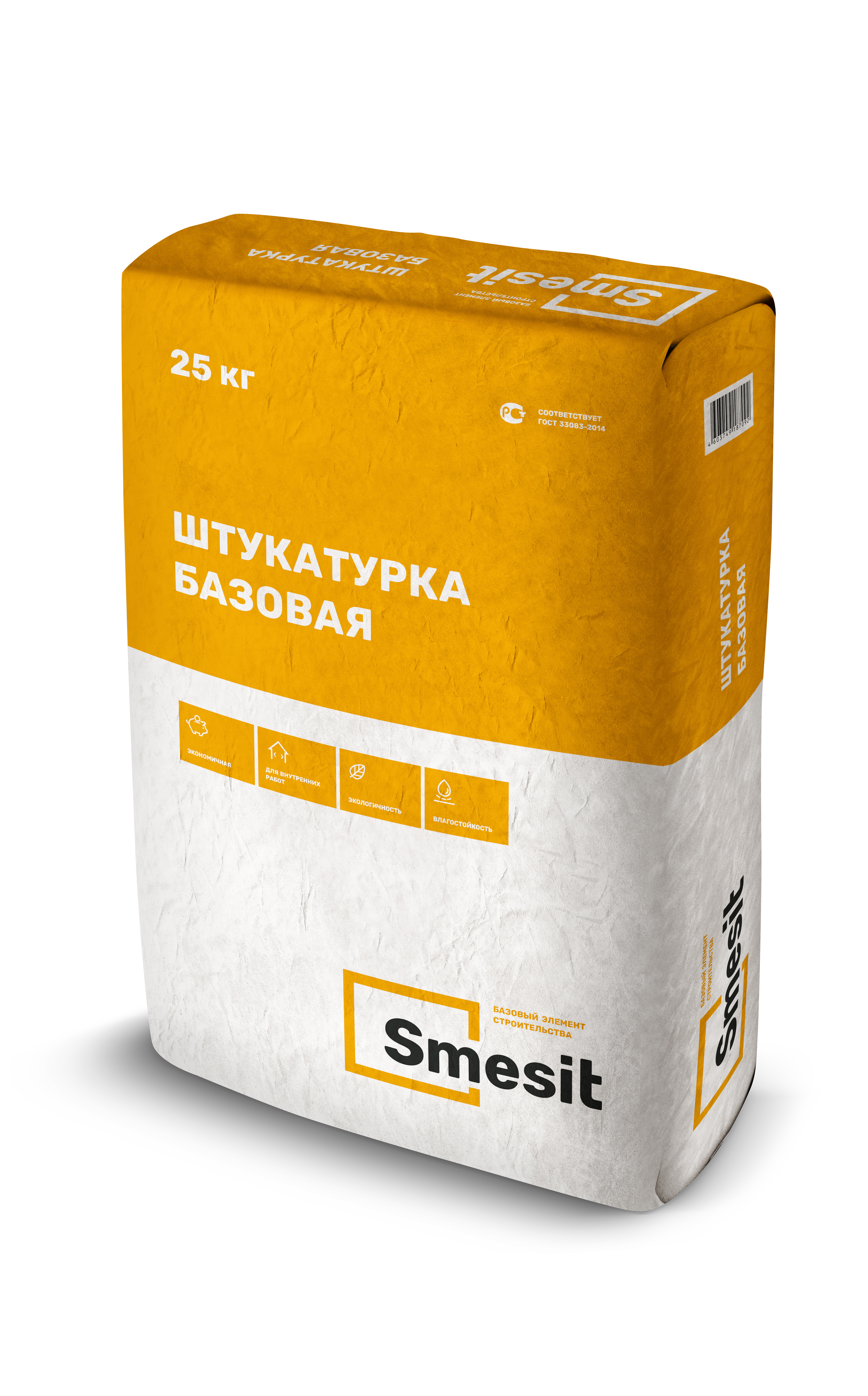 

Штукатурка цементная Smesit Базовая для внутренних и наружных работ, 25кг, Серый