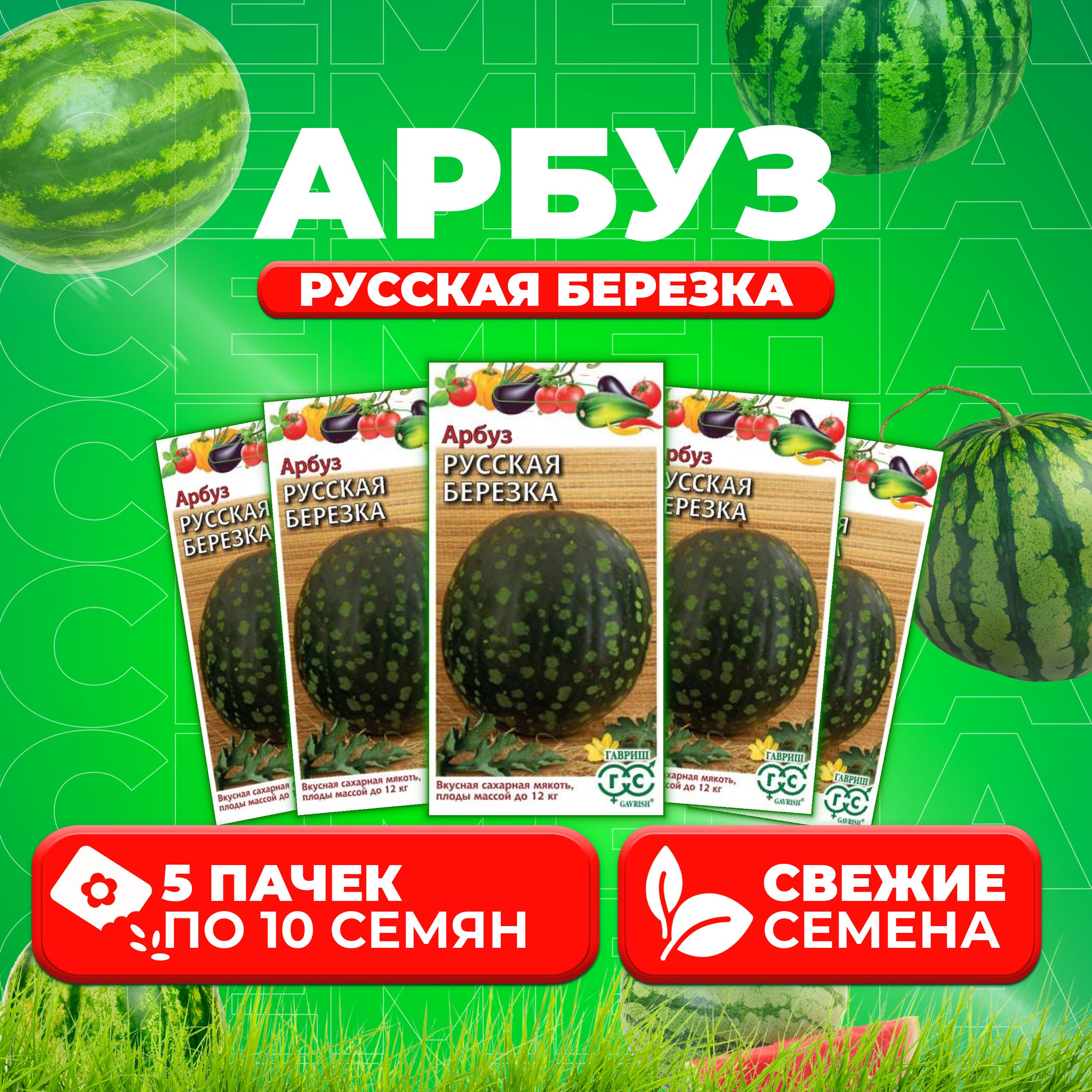

Семена Арбуз Русская Березка, 10шт, Гавриш, Овощная коллекция (5 уп)