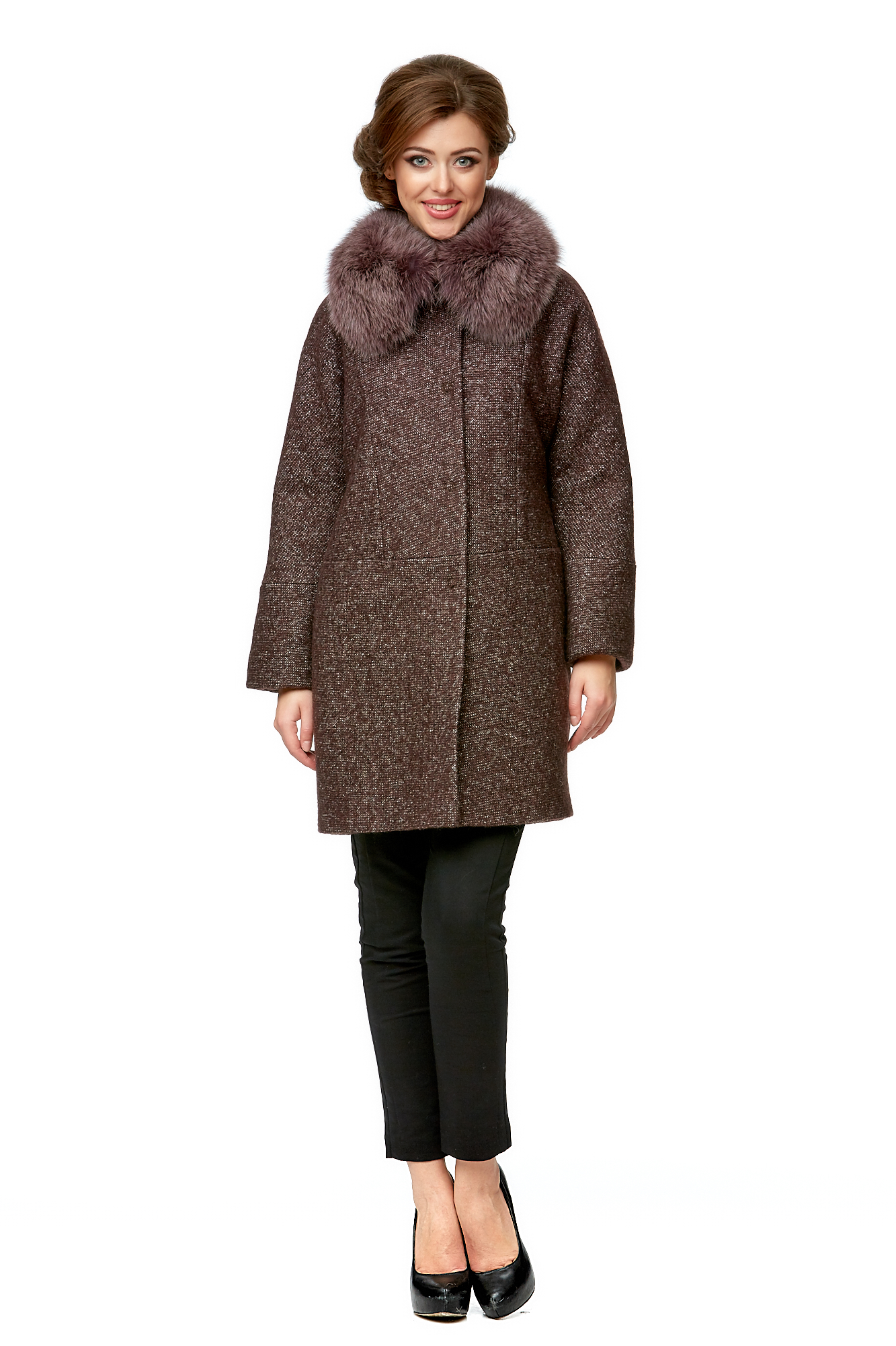 Пальто женское МОСМЕХА 8003162 коричневое 42 RU