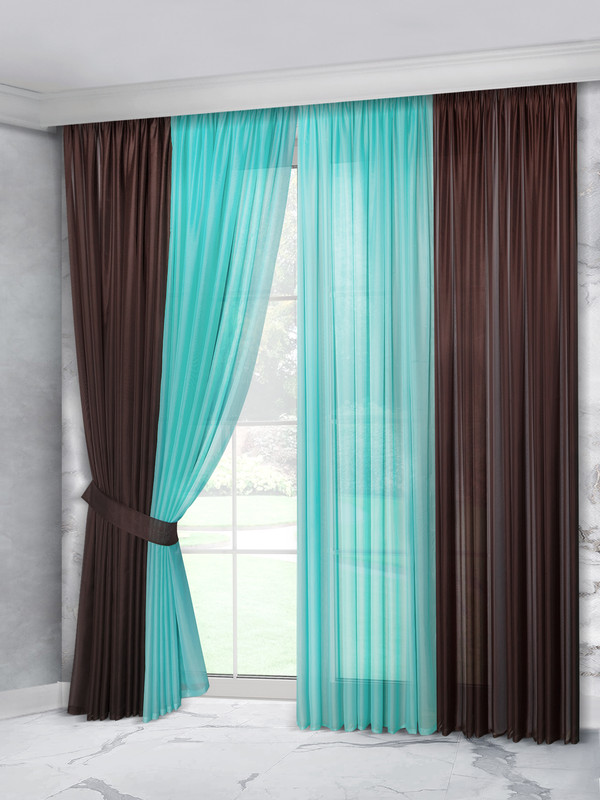

Комплект тюля цветной Raccolto 285x300 см, 2шт., кофе, бирюзовый, 60332