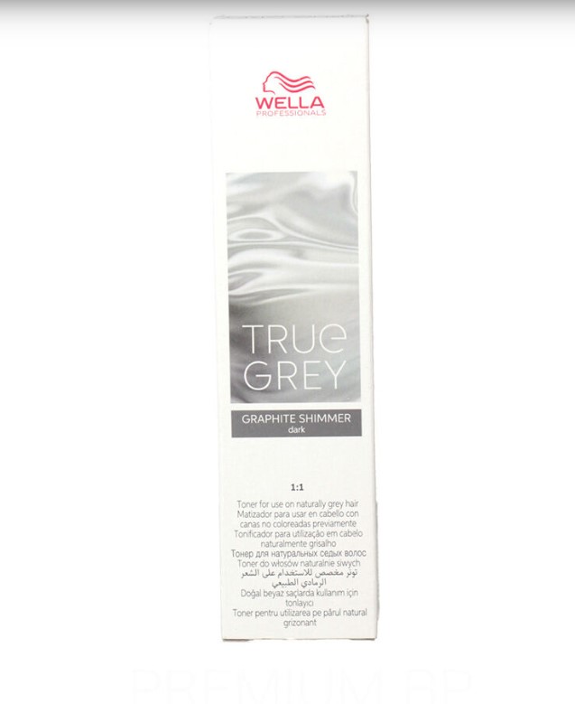 Тонер Wella True Grey Graphite Shimmer Medium для натуральных седых волос, 60 мл тонер для седых волос wella professional true grey graphite shimmer medium 60 мл