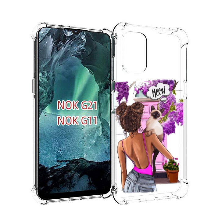 

Чехол Mypads Девушка-С-Котиком Женский Для Nokia G11/G21, Прозрачный, Tocco