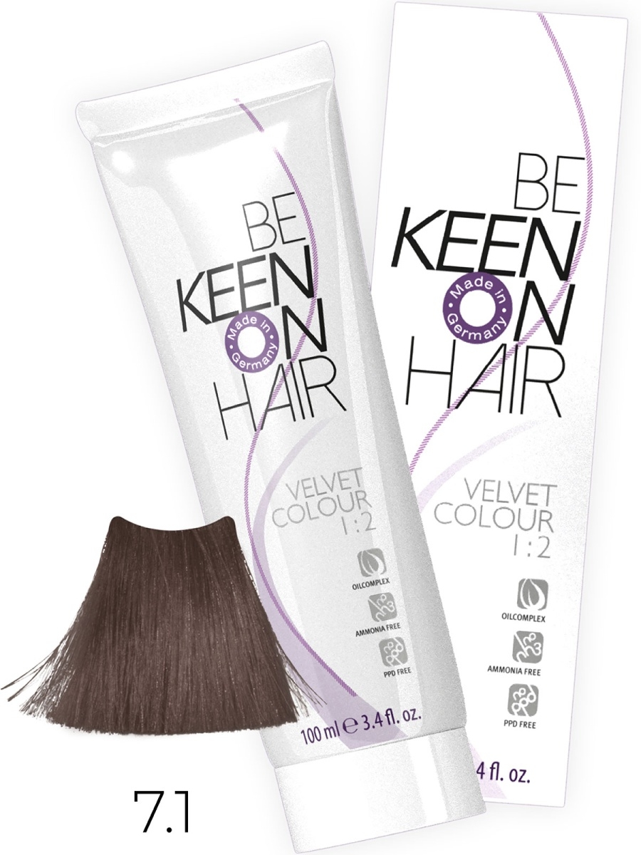 Краска для волос KEEN Velvet Colour стойкая, 7.1 натуральный пепельный блондин, 100 мл