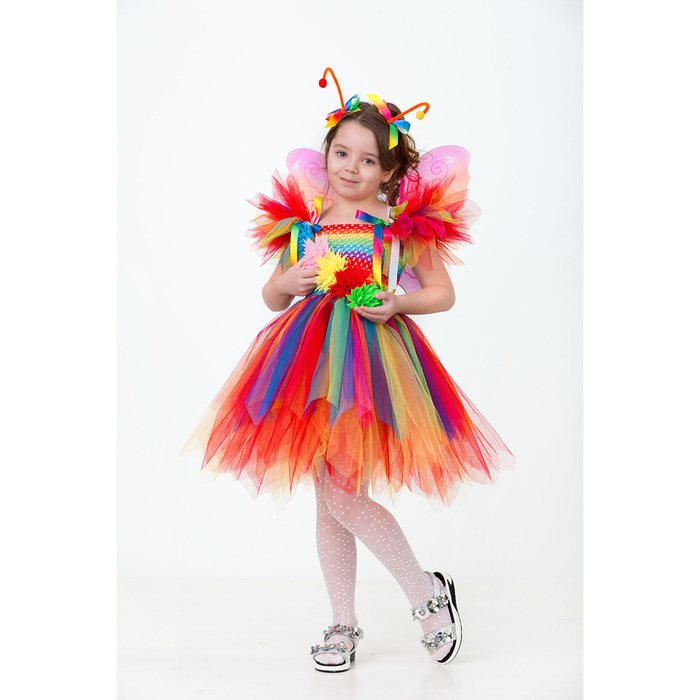 Карнавальный костюм Бабочка радужная, сделай сам, корсет, ленты, брошки, аксессуары