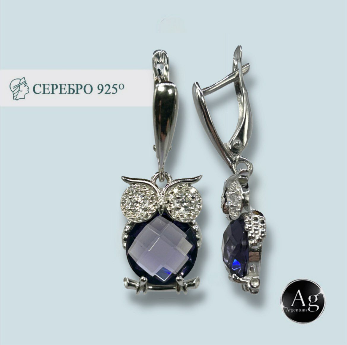 

Серьги из серебра Argentum Z2-10923, аметист/фианит, Z2-10923