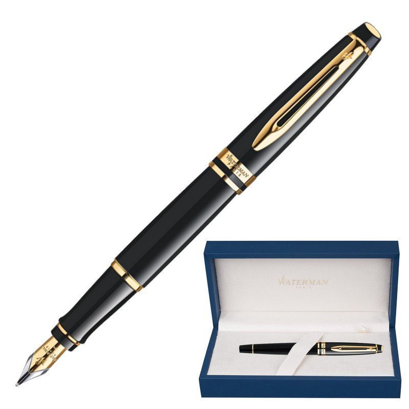 Ручка подарочная перьевая WATERMAN Expert 3 Black Lacquer GT черный лак синяя