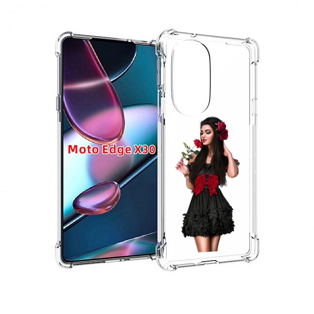 

Чехол MyPads девушка-в-черном-платье-с-розой женский для Motorola Moto Edge X30, Прозрачный, Tocco