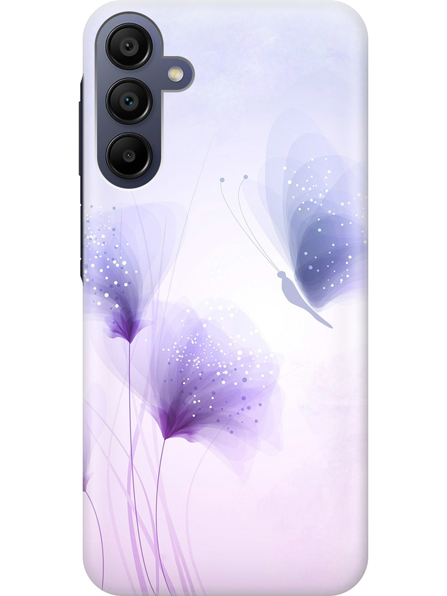 

Силиконовый чехол на Samsung Galaxy A15 с рисунком "Бабочка и фиолетовые цветы", Фиолетовый, 20012138
