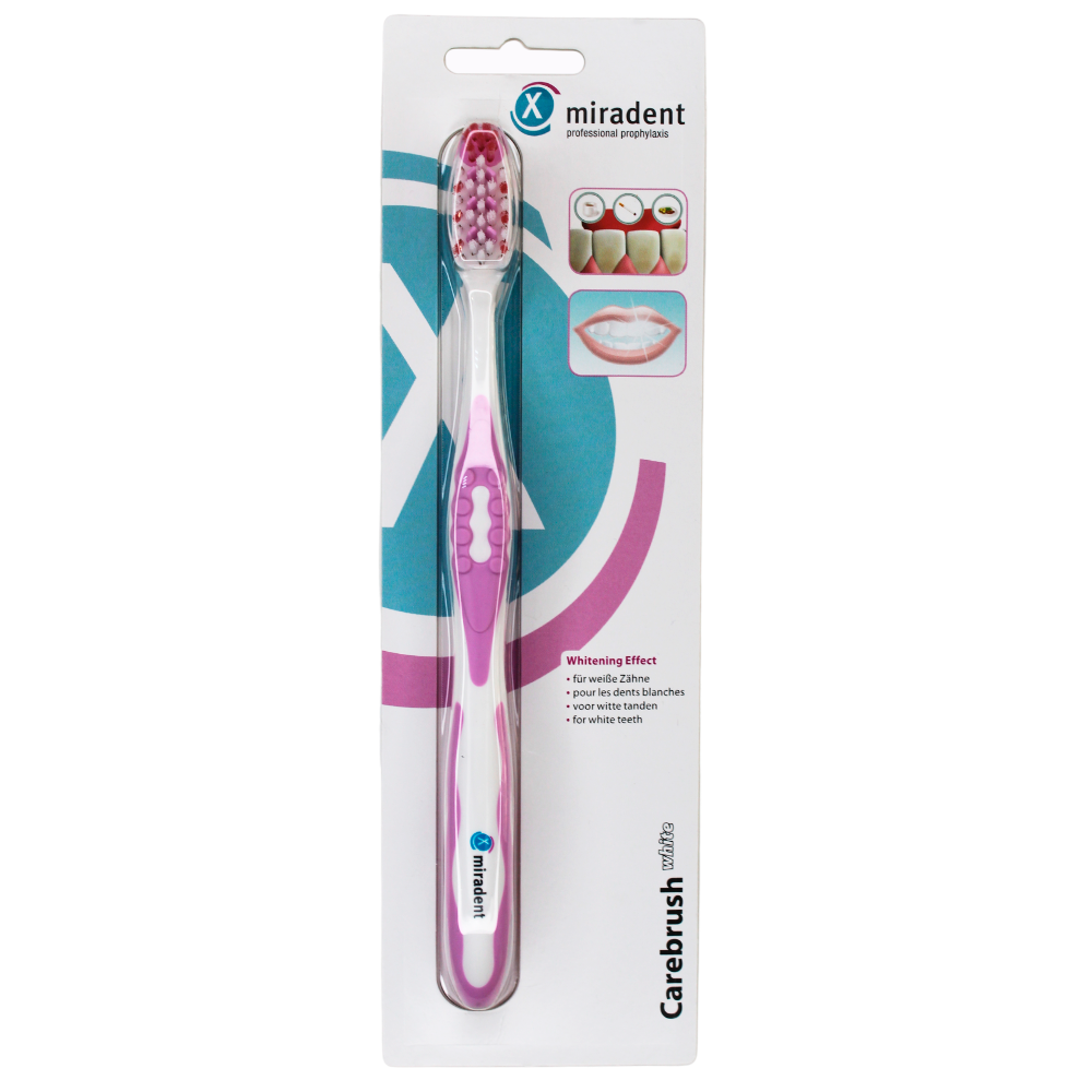 фото Зубная щетка miradent carebrush white medium, розовая