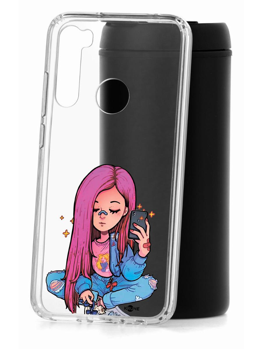 фото Чехол на xiaomi redmi note 8 kruche print pink hair,противоударный бампер,с защитой камеры кruче