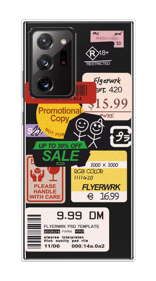 

Чехол на Samsung Galaxy Note 20 Ultra "Коллаж из наклеек", Красный;желтый;зеленый;белый, 2101050-1
