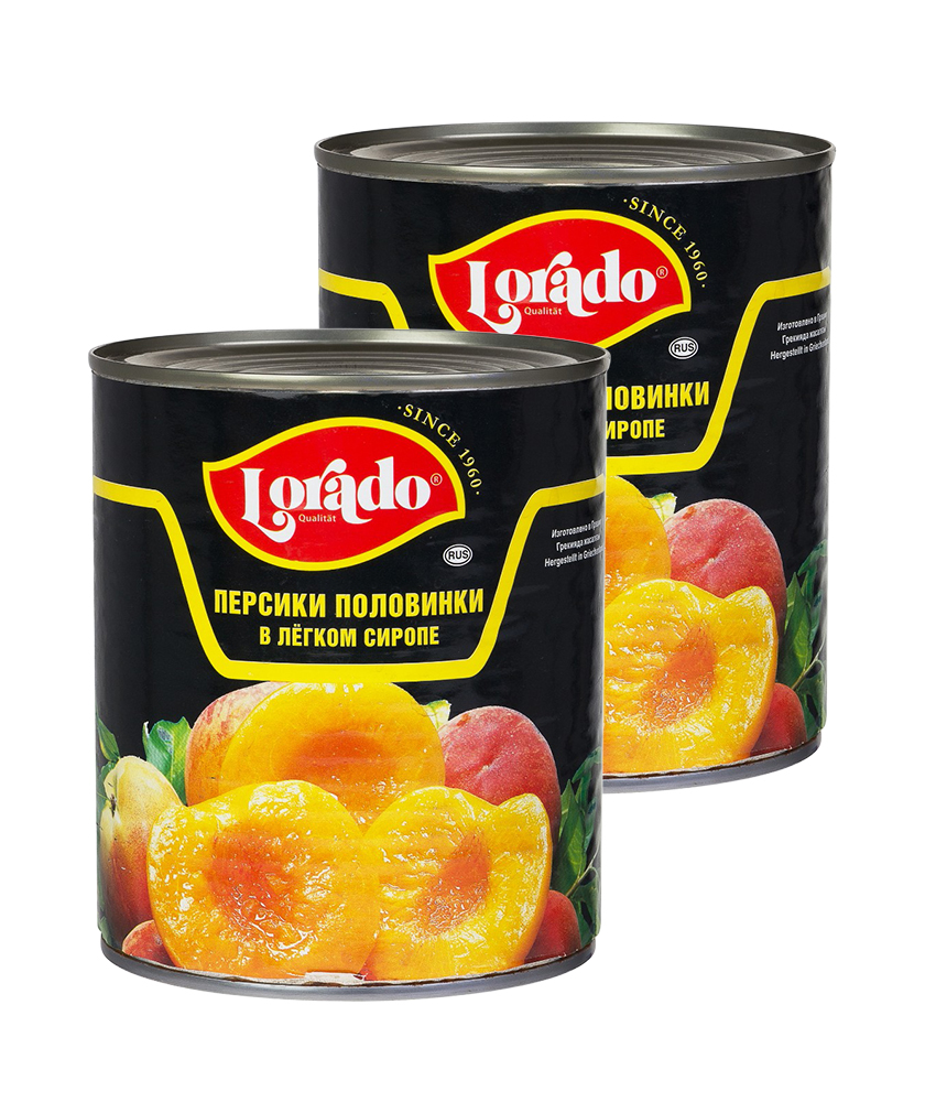 Персики половинки, в легком сиропе, Lorado, 2 шт. по 3100 мл