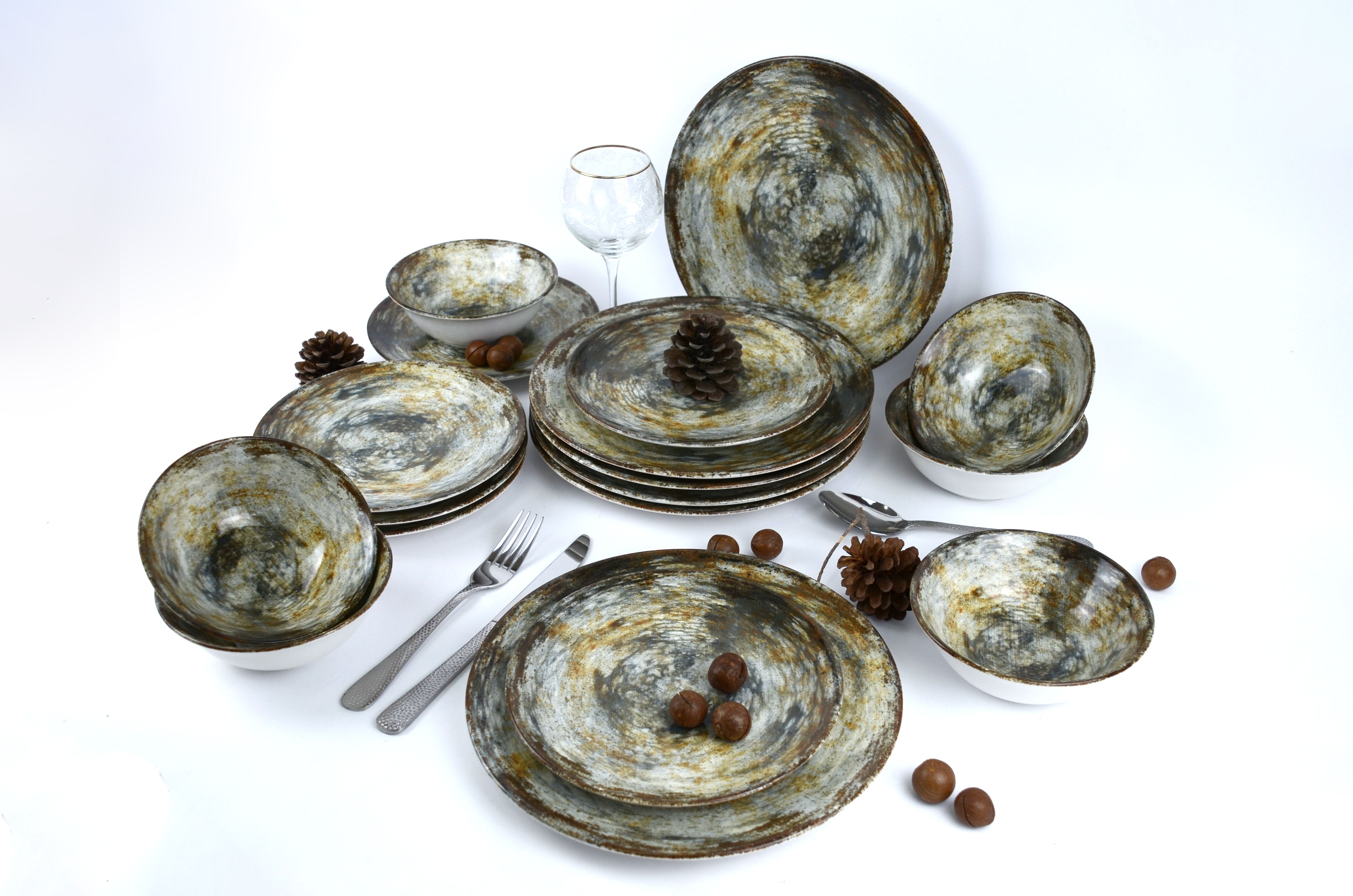 Сервиз обеденный столовый набор керамической посуды с принтом.edessa SR-781-18