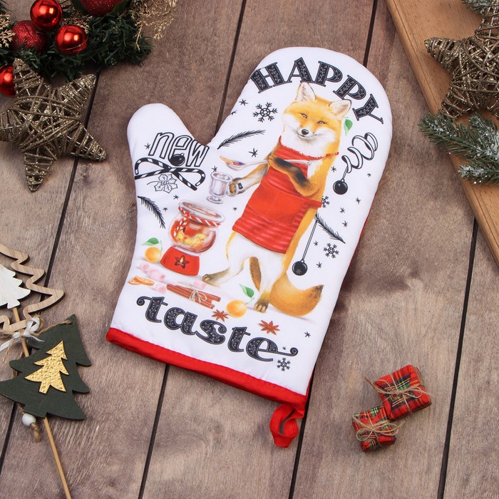 

Доляна Варежка-прихватка "Happy new taste" 20х27см,100% п/э, Белый;черный;красный