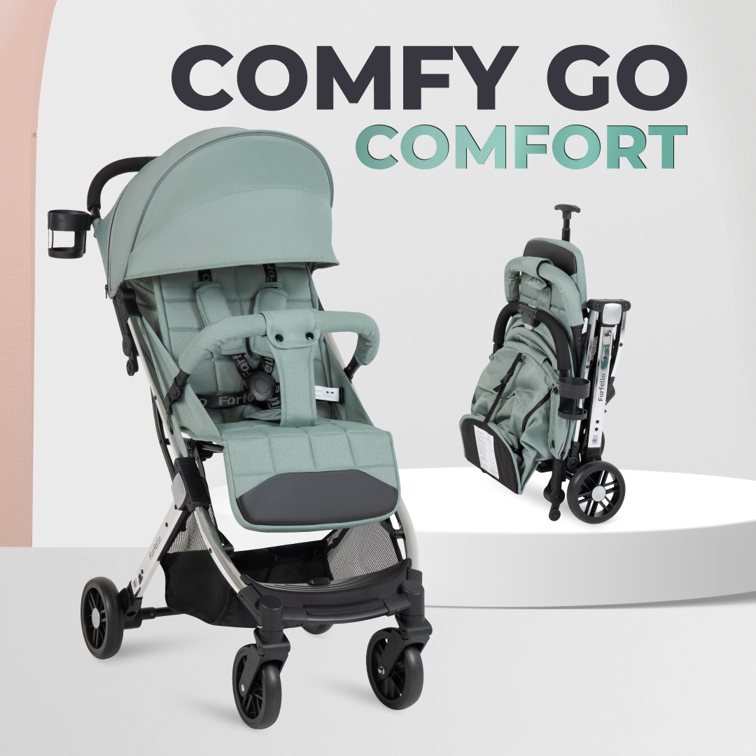 Kоляска детская прогулочная Farfello Comfy Go Comfort Chrome Зелёный на серебре CG-103 коляска детская farfello 3 в 1 модульная sola trio comfort серый новый