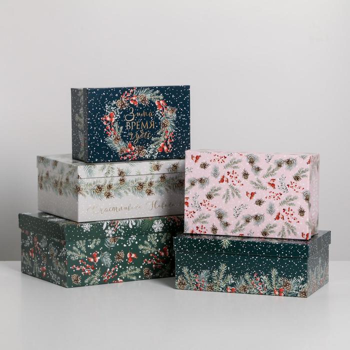 

Набор подарочных коробок 5 в 1 Зима время чудес, 32,5 х 20 х 12,5 - 22 х 14 х 8,5 см, Зеленый