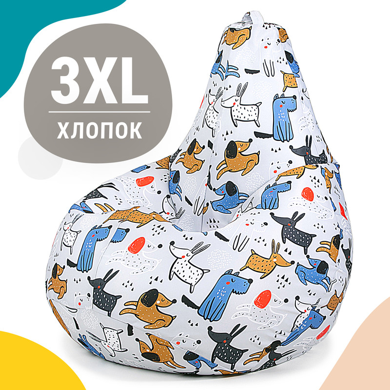 

Кресло-мешок MyPuff груша, ХXXL, хлопок, Веселье собачки, Разноцветный, Груша_Принт_Хлопок