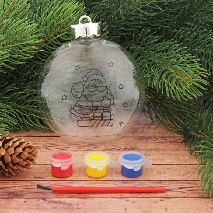 фото Новогоднее елочное украшение под роспись шар с дедом морозом шар:3×10×11 см + краски nobrand