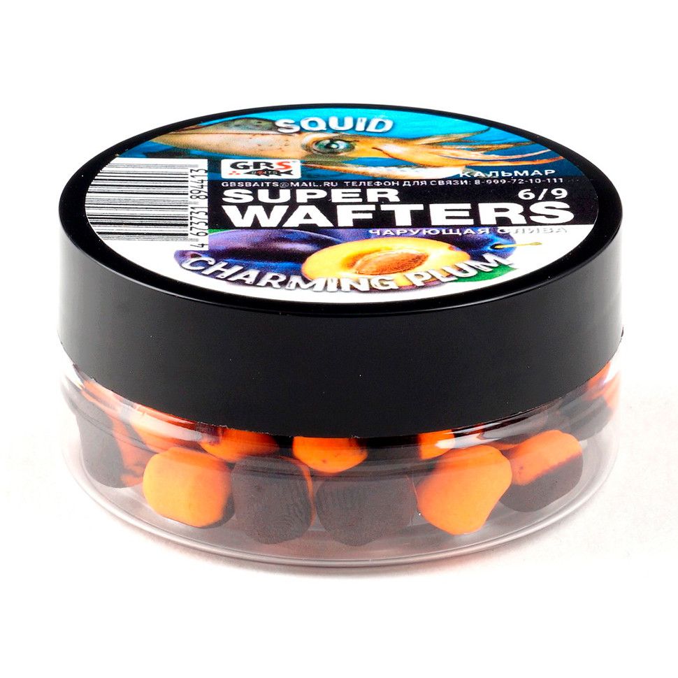 

Вафтерсы GBS BaITS Super Wafters 6x9 мм 48 гр Кальмар и Чарующая Слива, Super Wafters 6x9 мм