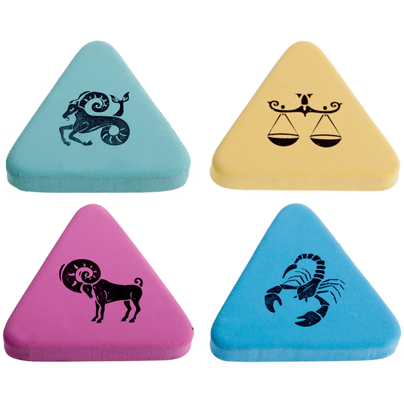 

Ластик Berlingo "Horoscope", треугольный, натуральный каучук, 35,7*35,7*9мм, Зеленый;розовый;желтый;голубой, Blc_00260