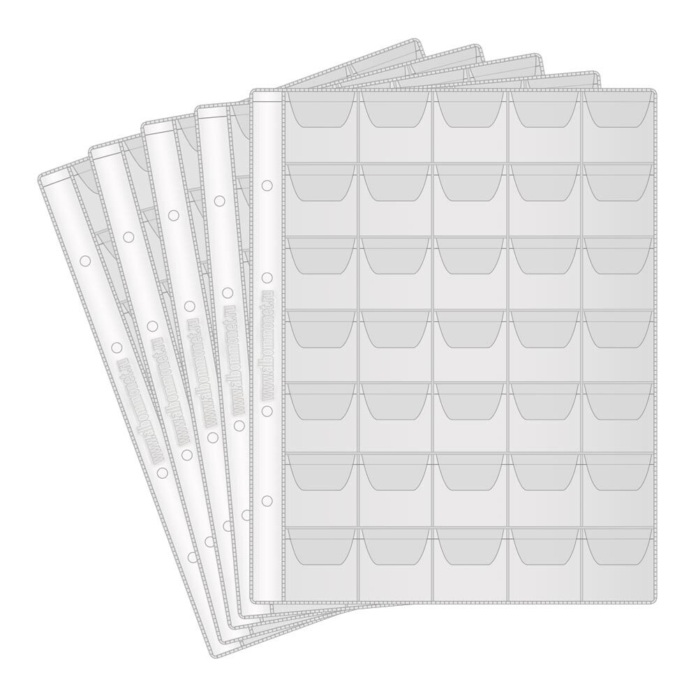 

Листы PROFESSIONAL в альбом Optima на 35 монет, с карманами. 5 шт. Альбоммонет, Прозрачный