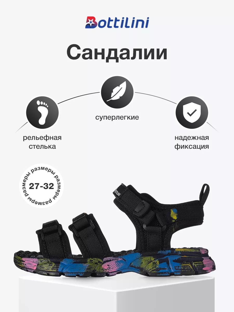 

Сандалии для девочек BOTTILINI SK, черный, размер 31 / 19 см, SK