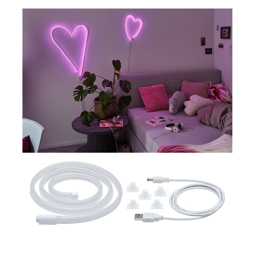 Лента светодиодная Paulmann Neon Colorflex 1м 4.5Вт 10лм 5В Розовый/Белый USB 70561
