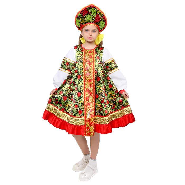 

Русский народный костюм для девочки Рябинка, платье, кокошник, р. 32, рост 122-128 см, 4443104