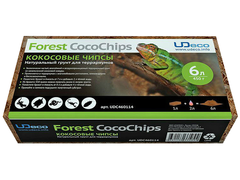 UDeco Forest CocoChips - Натуральный грунт д/террар "Кокосовые чипсы", 6 л из 450 г