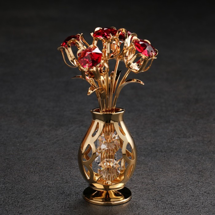 

Сувенир "Ваза с цветами зеленая" с кристаллами, Золотистый