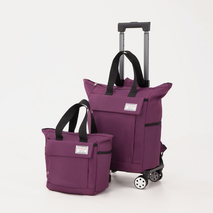 фото Сумка дорожная на колёсах 18", отдел на молнии, наружный карман, с сумкой, цвет фиолетовый nobrand
