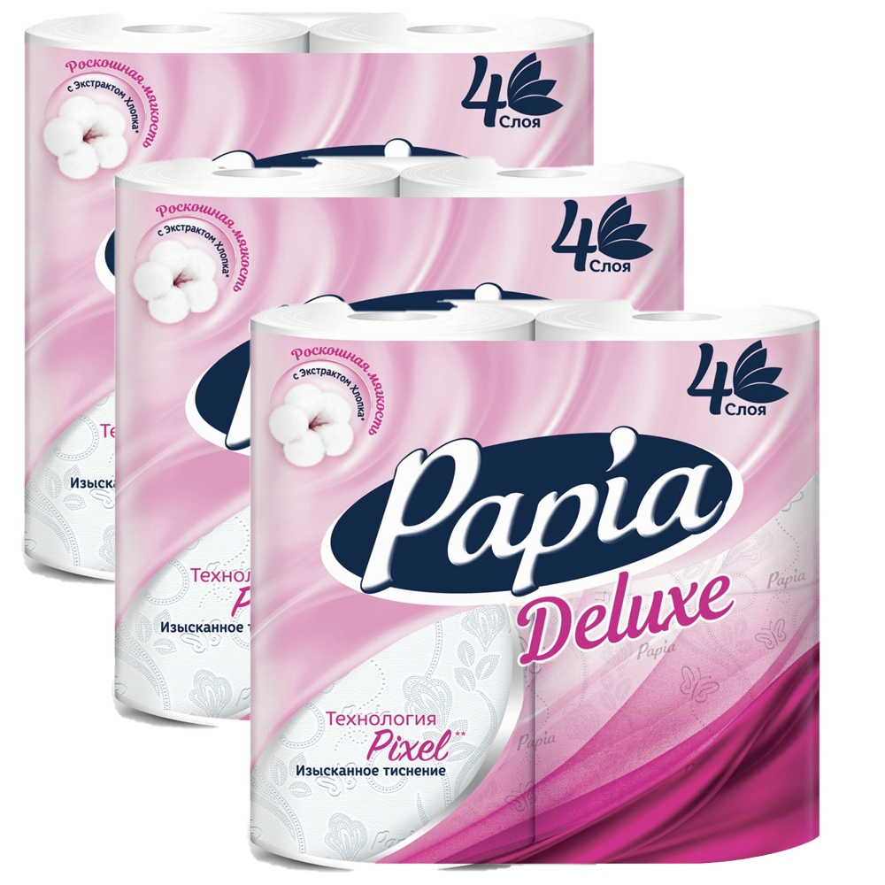 Бумага туалетная спайка 4-слойная PAPIA DELUXE 4 шт. х 3уп.