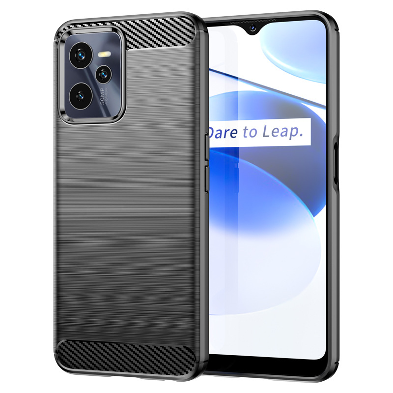 

Чехол-бампер MyPads из силикона для Realme C35 с матовой отделкой под карбон черный, Серый
