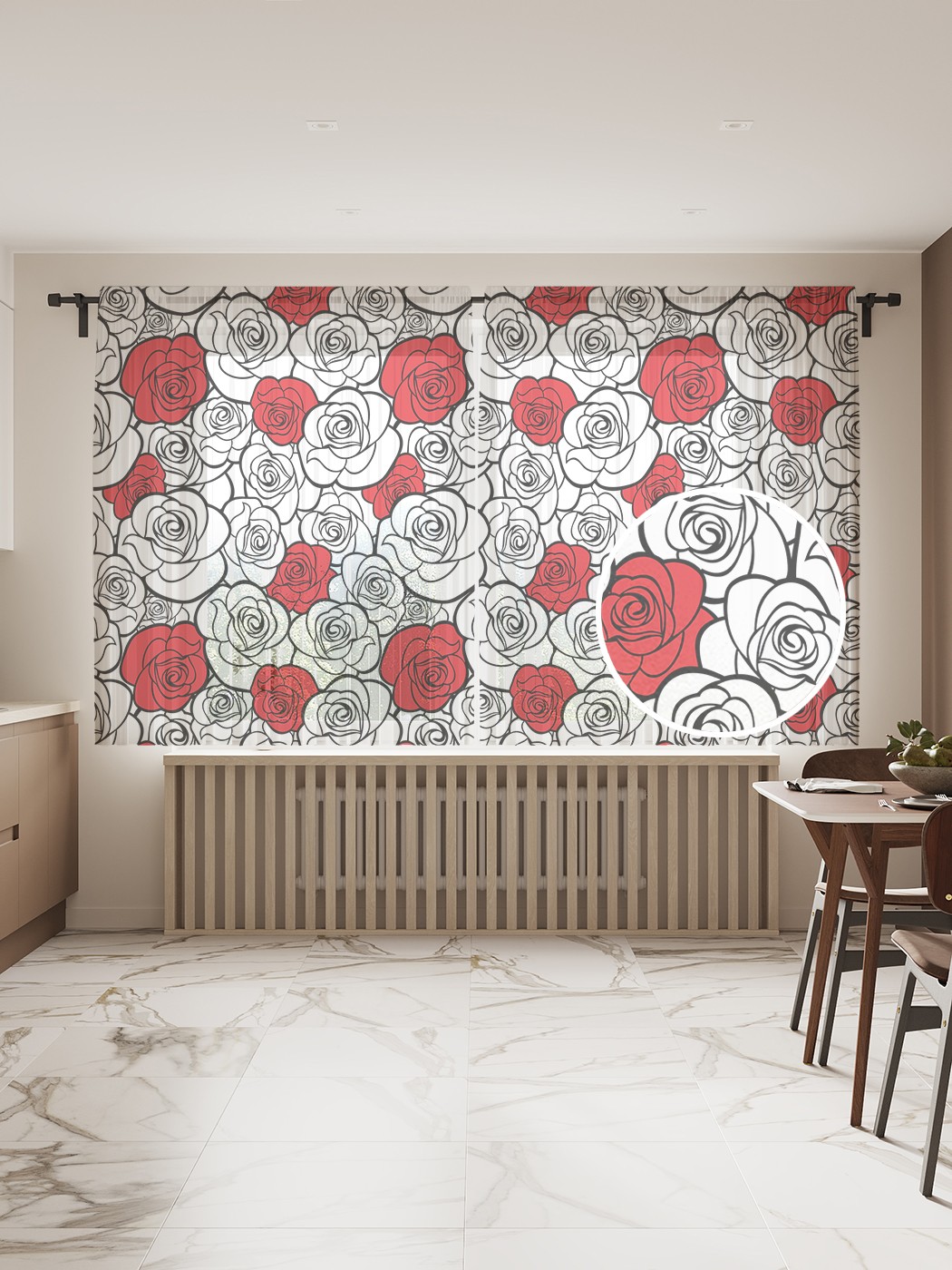 

Фототюль JoyArty "Контраст роз", 145x180 см (2 полотна со шторной лентой + 50 крючков), Контраст роз