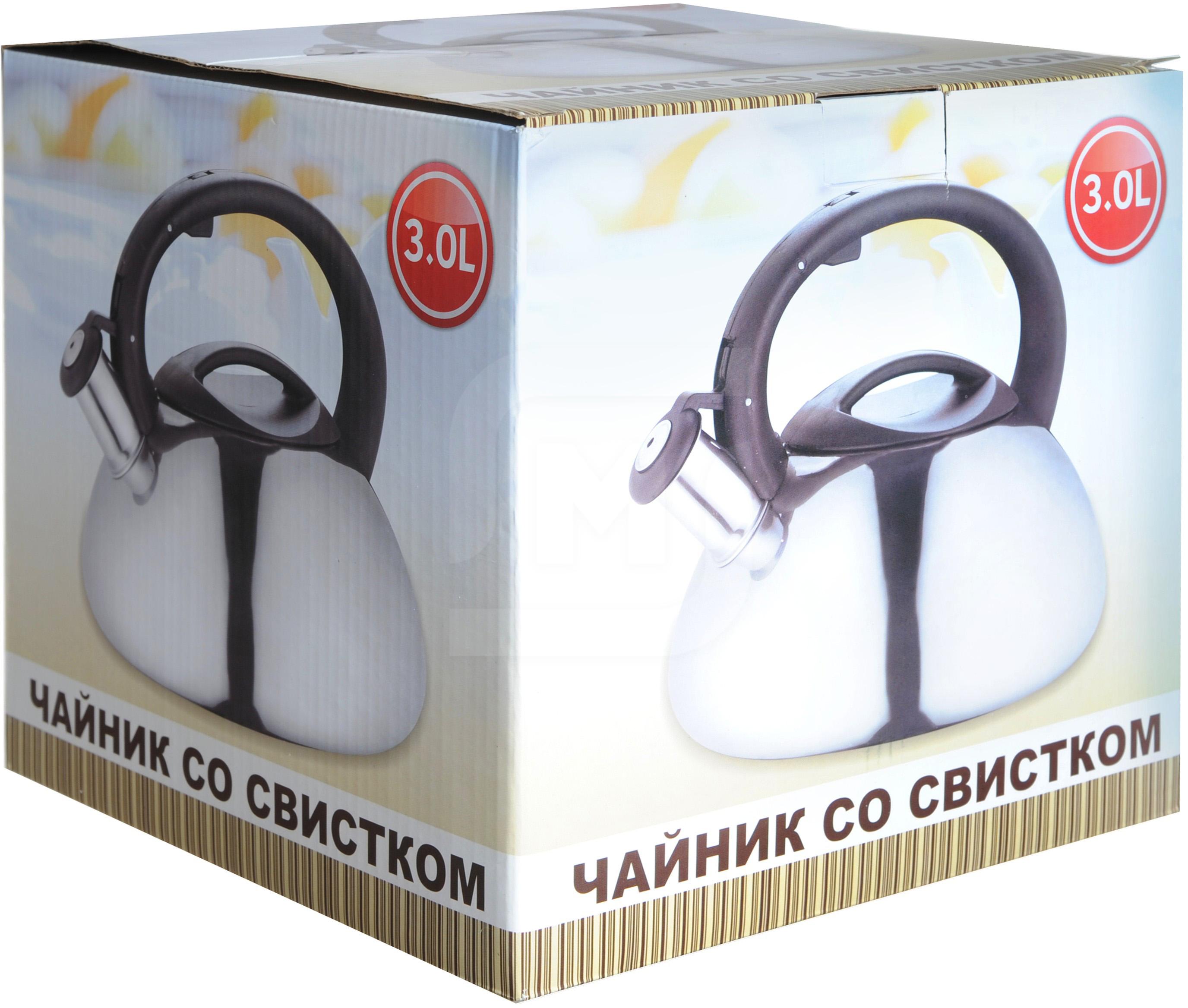 

Чайник дутый со свистком металлик 3 л, Серебристый