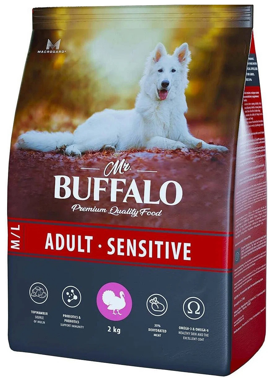 Сухой корм для собак  Mr.Buffalo Sensitive, для средних и крупных пород, индейка, 2 кг