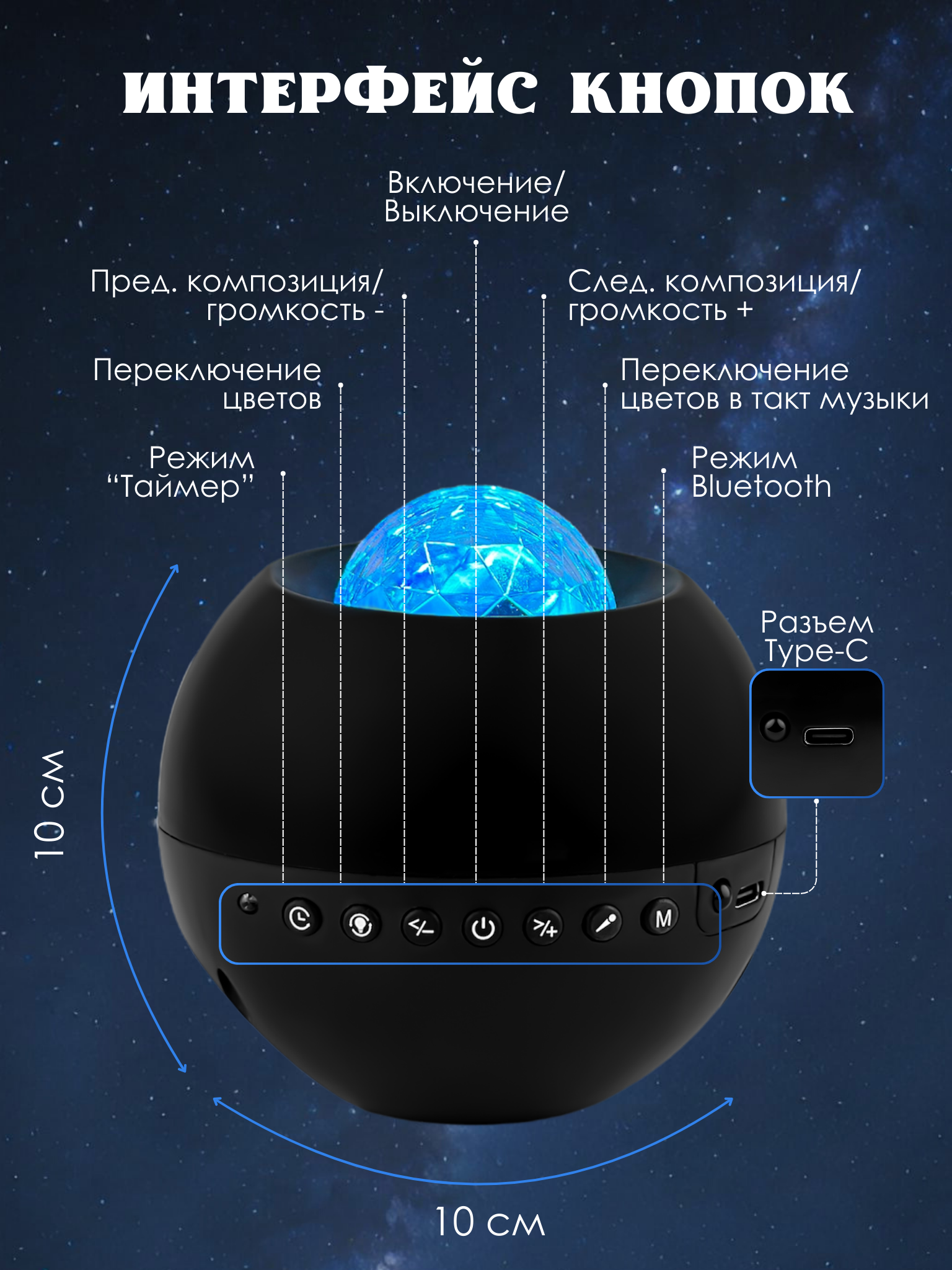 

Ночник - проектор Включай WH-E14 Северное сияние с Bluetooth