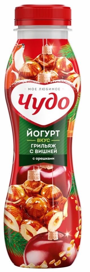 

Йогурт питьевой Чудо грильяж с вишней с орешками 2.6% 270г